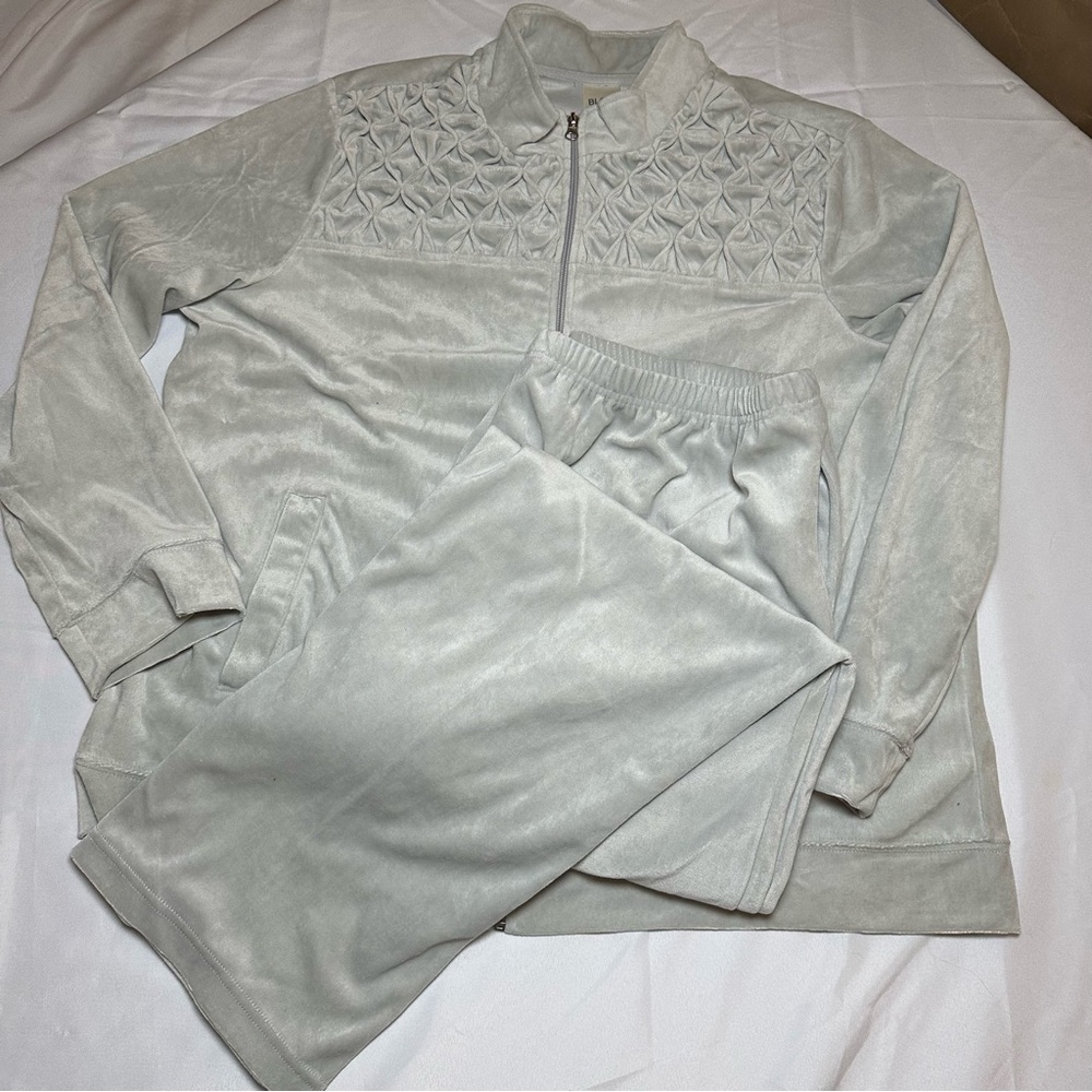 BLAIR Velour Tracksuit XL Gray Silver Quilted Smocked Zip Grandpa Retro Cottage - Picture 10 of 16